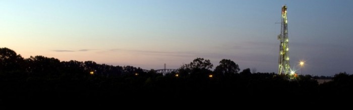 fracking well at dusk